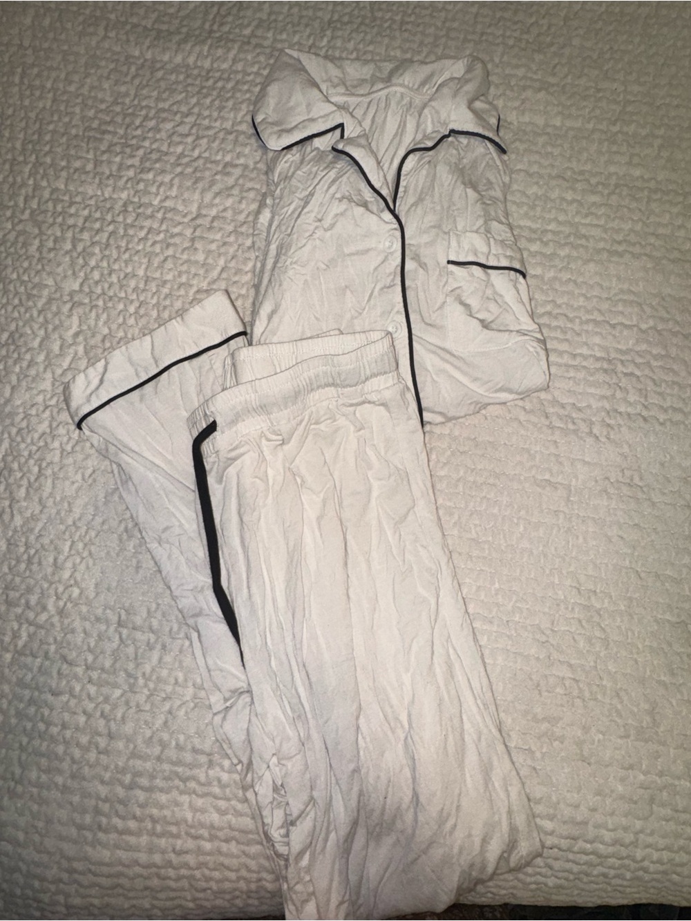 Amazon Women's White Pajama Set with Black Trim